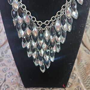 Statement Black and Silver Layered Teardrop Necklace - Women Jewelry